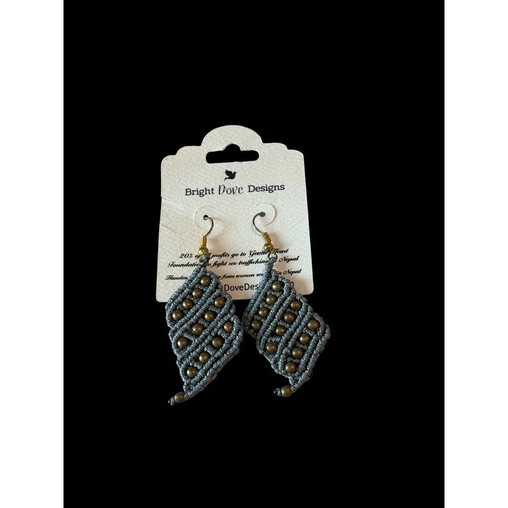 Bright Dove Designs Handmade Nepal Macramé Beaded Dangle Earrings